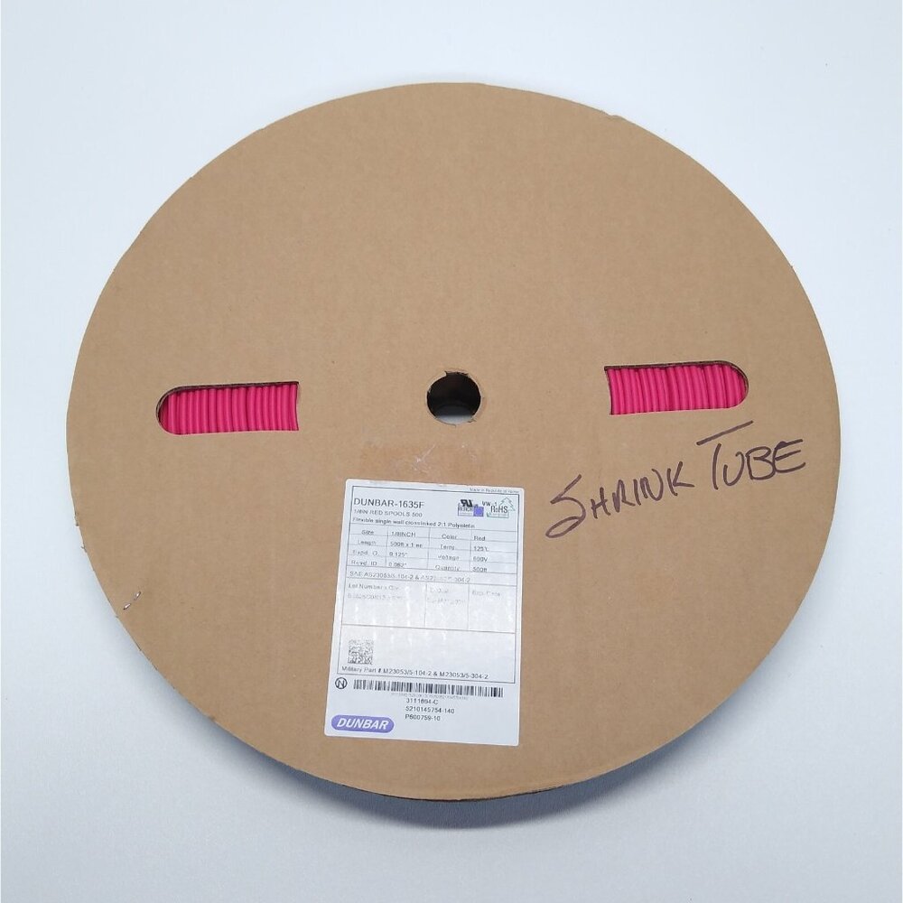 Dunbar 1635F 1/8" 500 Feet Polyolefin 2:1 Heat Shrink Ratio Flame Retardant NWT
